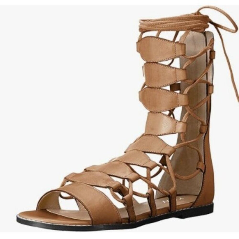 YDN Sexy Ankle High Gladiator Sandals for Women Lace up Open toe Flats Brown